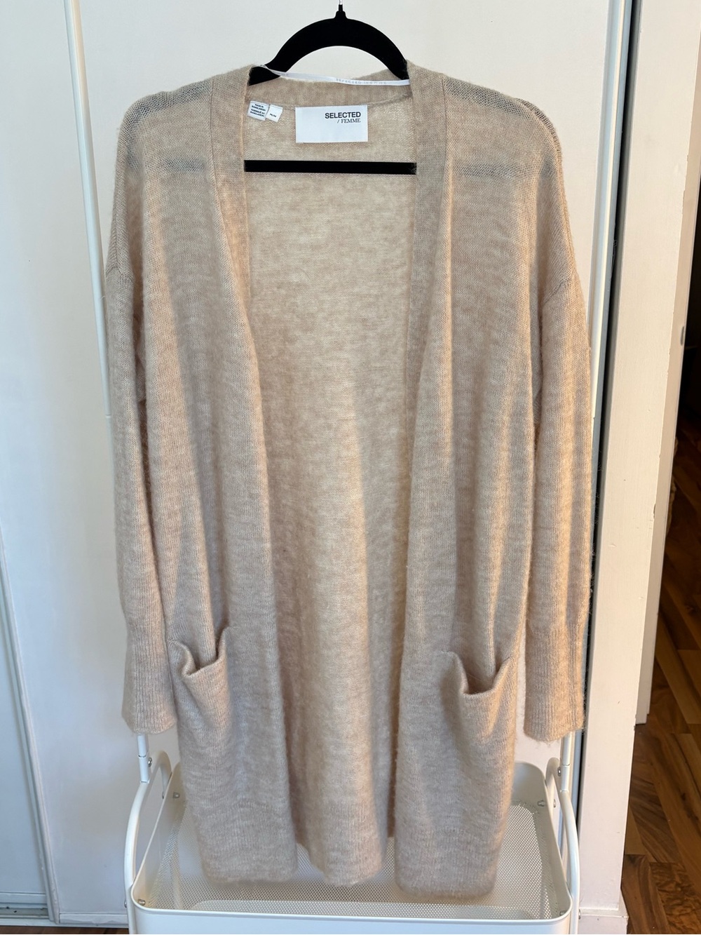 Selected Femme | Light Beige Open-Front Pocket Cardigan